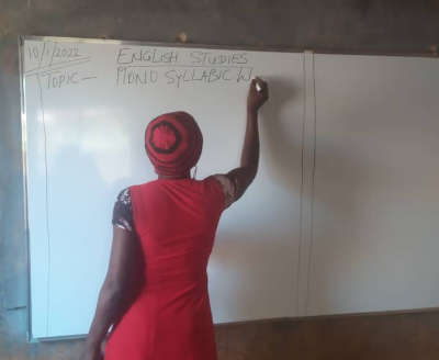 A Teacher writing on a Marker board